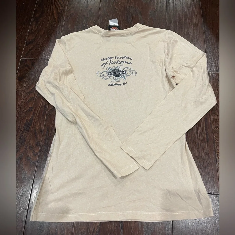 Harley Davidson Kokomo Indiana Beige Women Size Large Long sleeve shirt - Picture 2 of 7